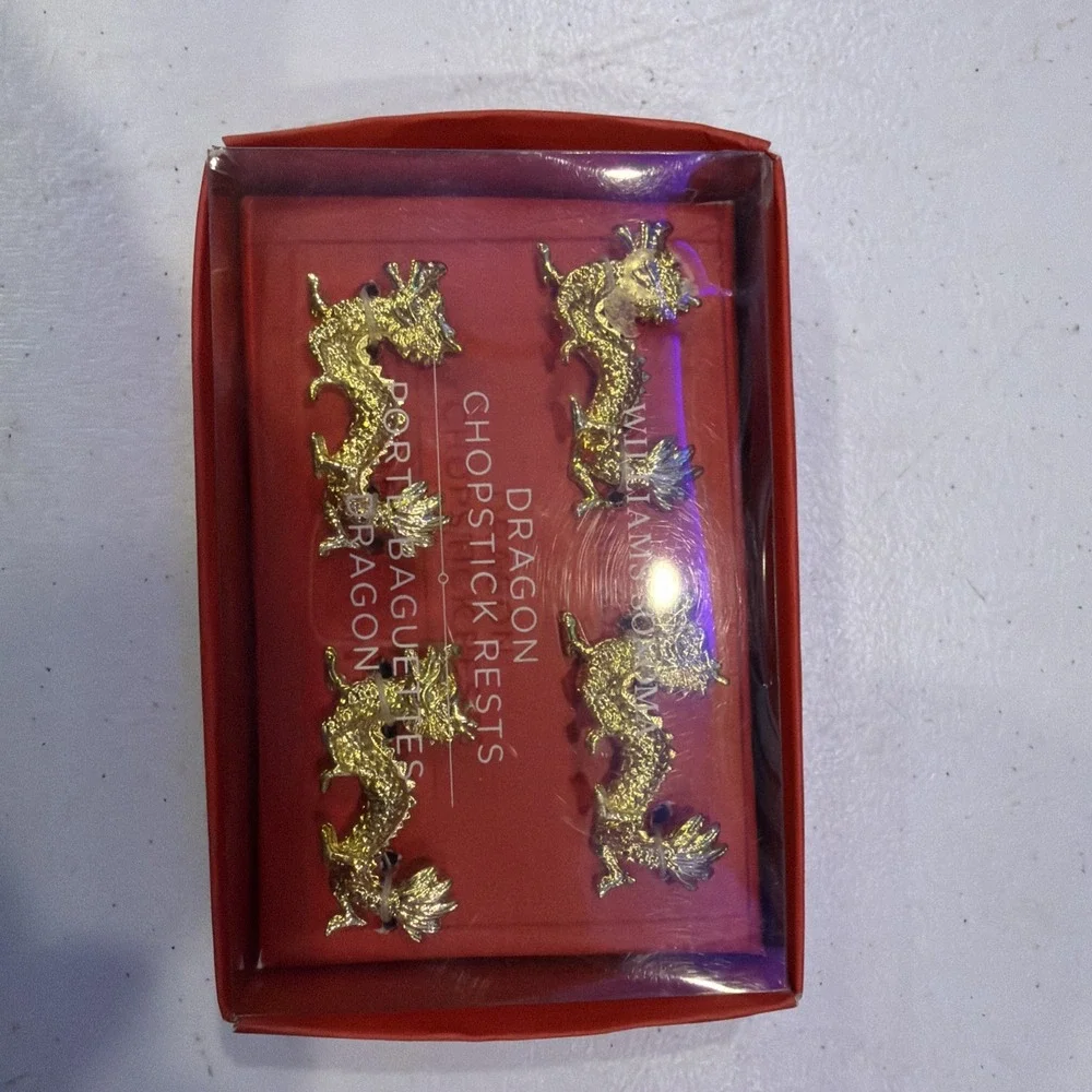Williams Sonoma Gold Dragon Chopstick Rests Set of 4 Lunar New Year Boxed